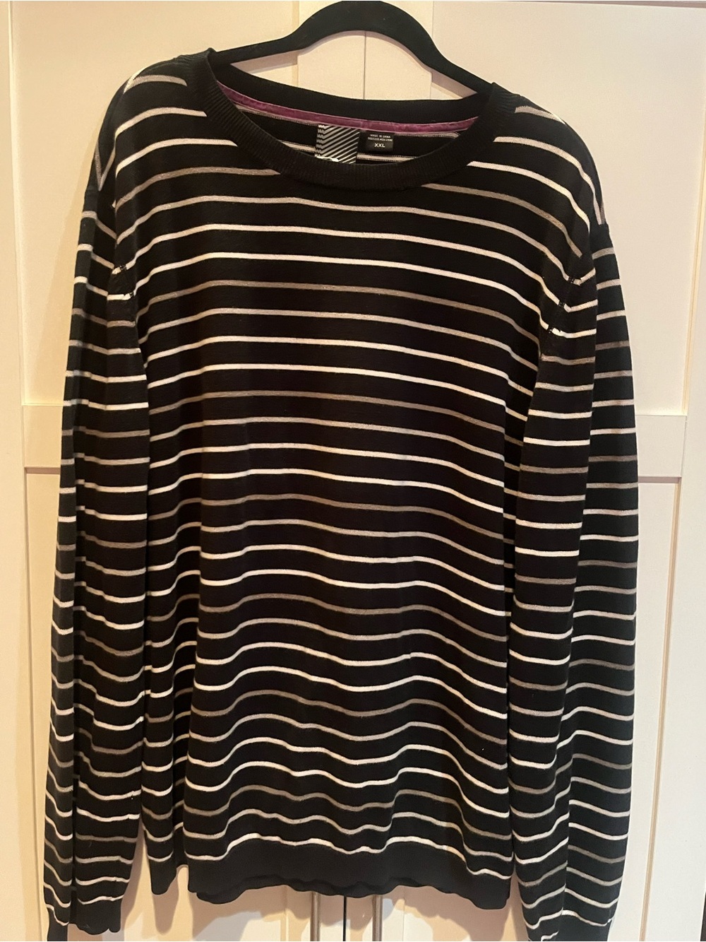 Oakley Black and White Striped Crewneck Sweater
